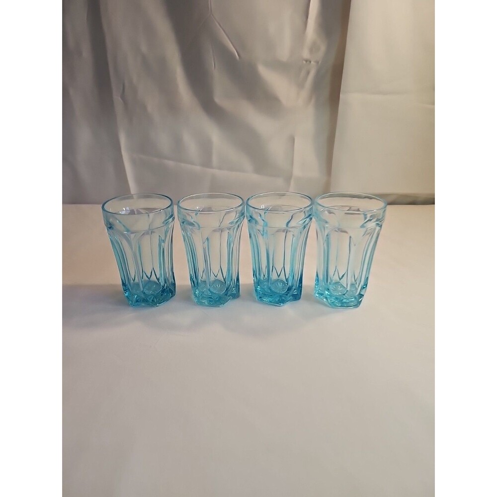 4 Vintage Lite Blue Tumblers Glasses 5.25” Tall